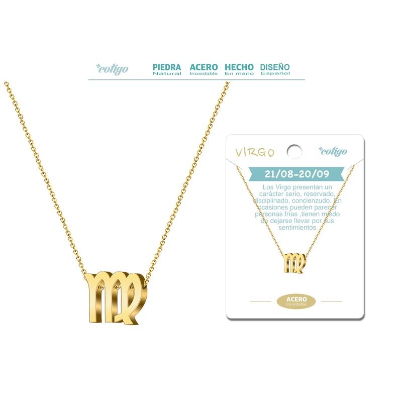 Colgante Zodiaco Virgo Acero Dorado - Coleccion Constelaciones Zodiaco